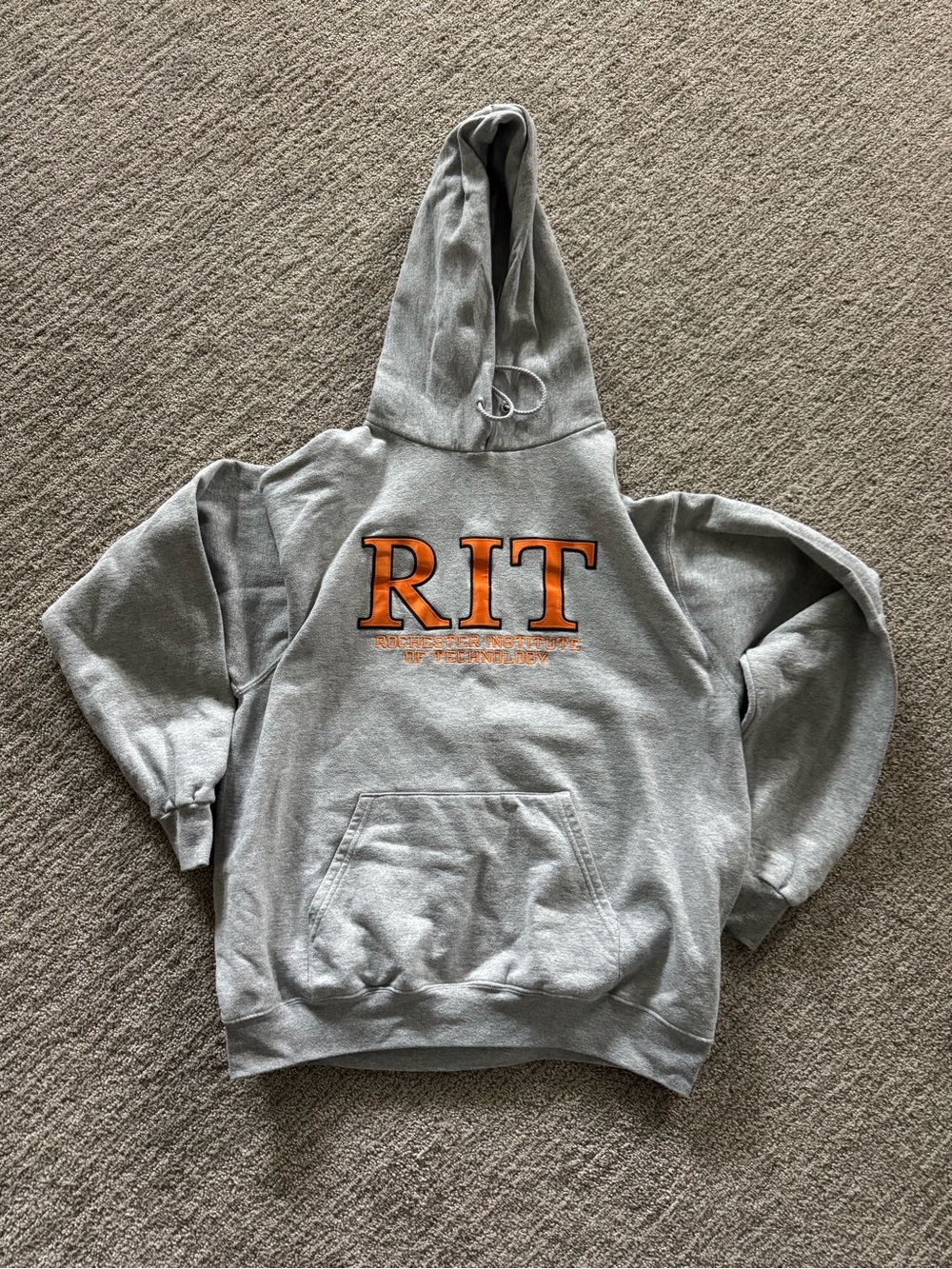 Champion Gray Hoodie with Orange RIT Logo